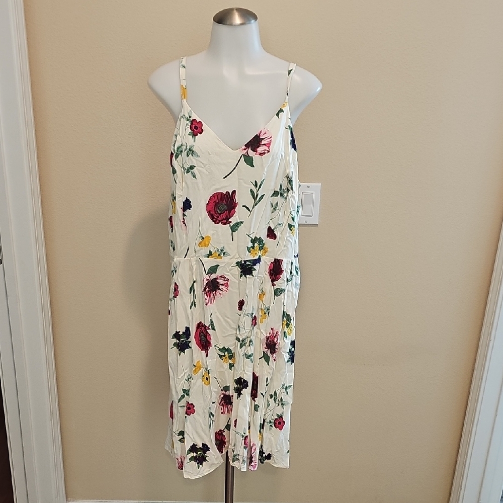 Old Navy Floral Spaghetti-Strap Midi Dress White with Pink & Yellow Blooms